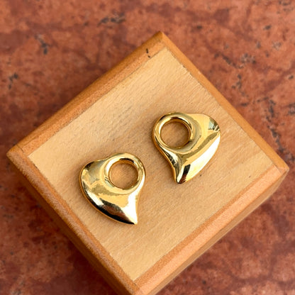 Yellow Gold-Tone Puffed Heart Abstract Earring Charms