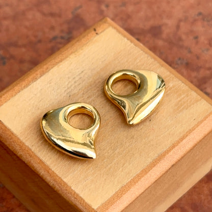 Yellow Gold-Tone Puffed Heart Abstract Earring Charms