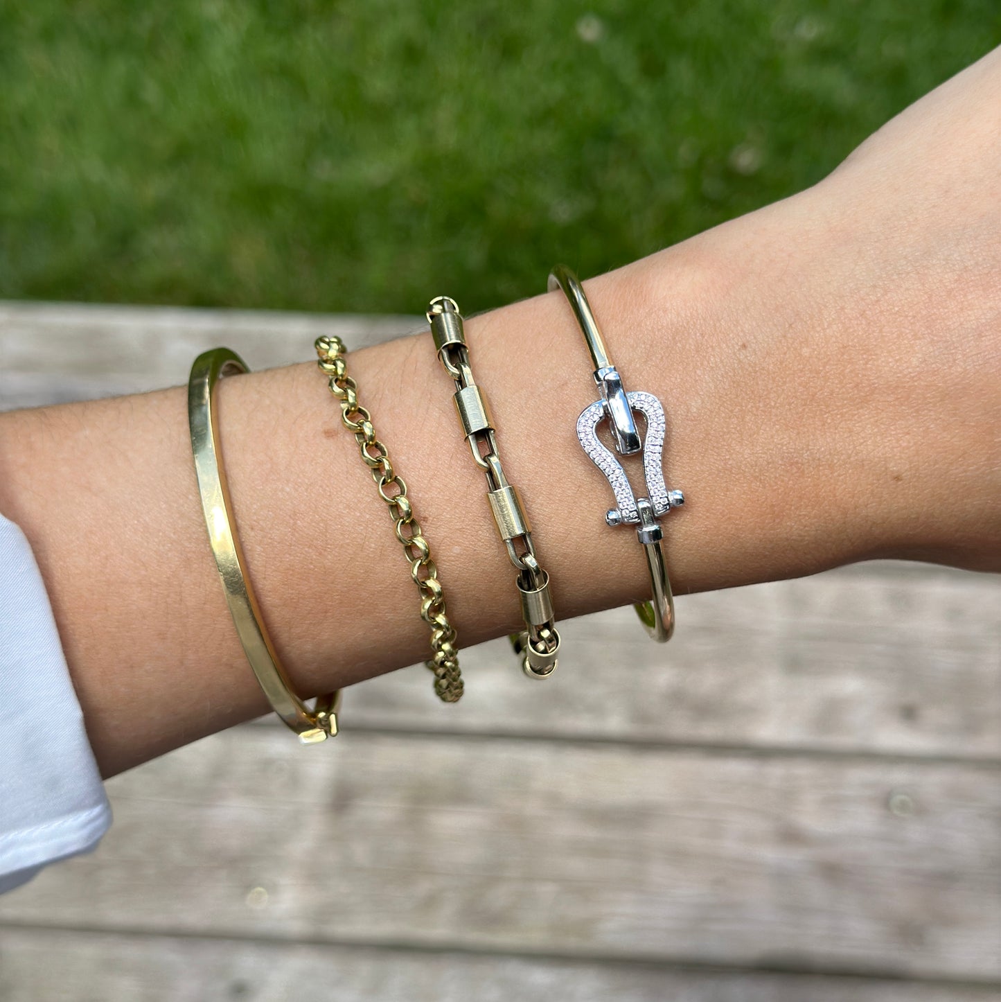 Gold-Plated Diamond Horse Bit Bangle Bracelet