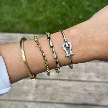 Gold-Plated Diamond Horse Bit Bangle Bracelet