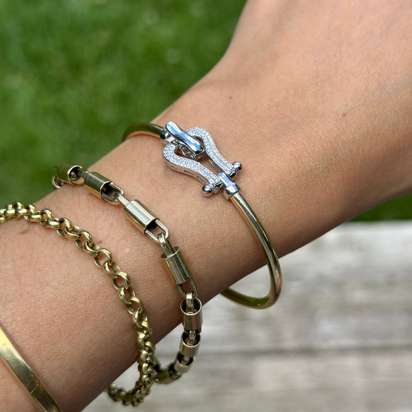 Gold-Plated Diamond Horse Bit Bangle Bracelet