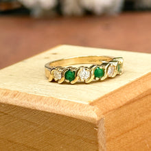 Load image into Gallery viewer, Estate 14KT Yellow Gold S Link Emerald + Diamond Band Ring