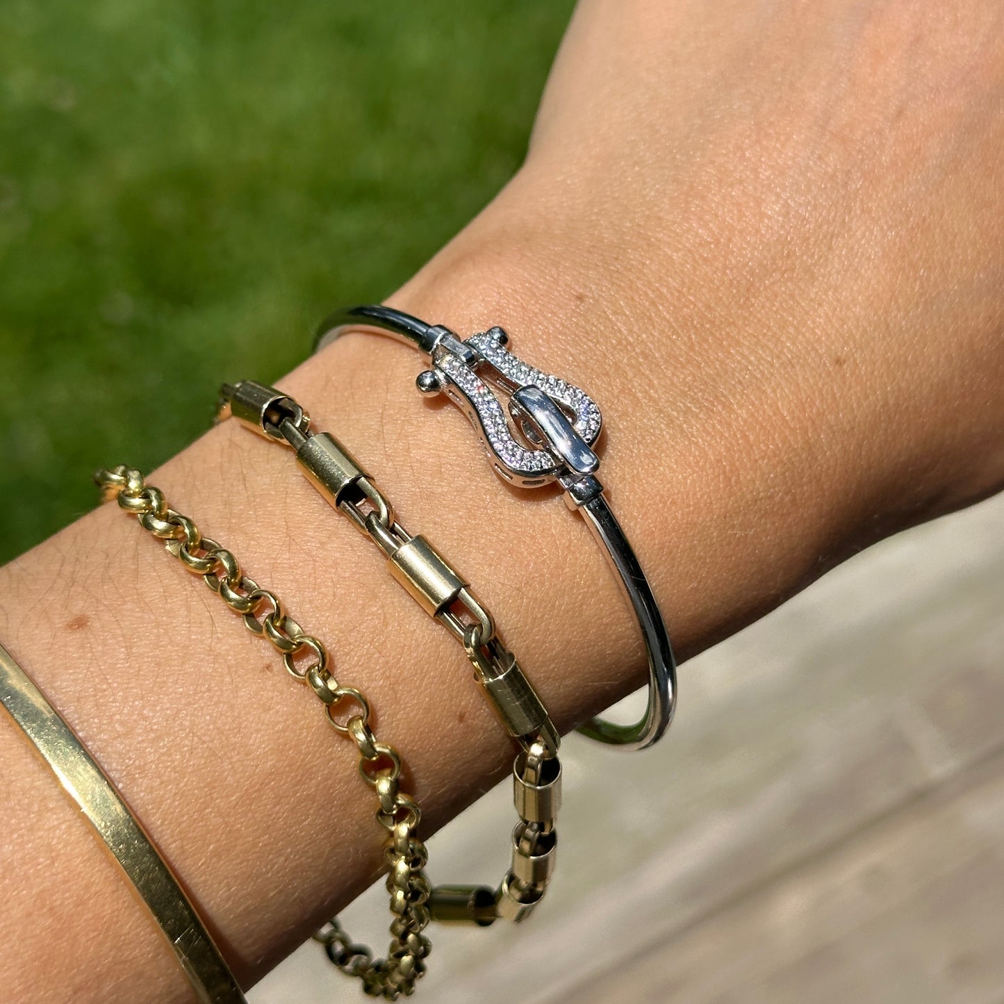 Sterling Silver Diamond Horse Bit Bangle Bracelet