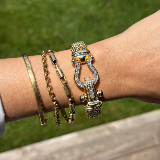 Gold-Plated Popcorn Mesh Onyx + Diamond Bangle Bracelet