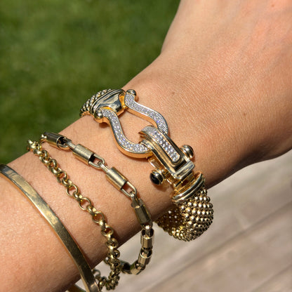 Gold-Plated Popcorn Mesh Onyx + Diamond Bangle Bracelet