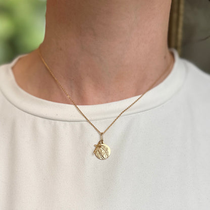 14KT Yellow Gold Jesus Round Medal + Cross Pendant Charms