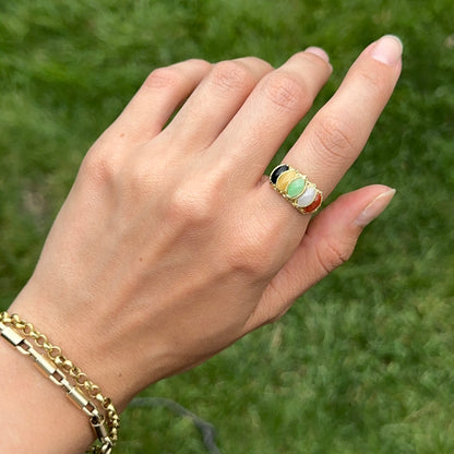 Estate 14KT Yellow Gold Multi Color Marquise Jade Pyramid Ring