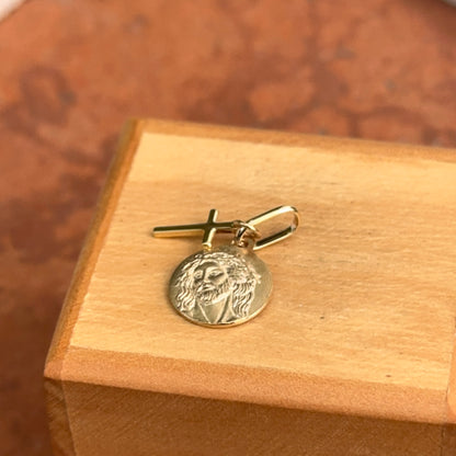 14KT Yellow Gold Jesus Round Medal + Cross Pendant Charms
