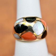 Load image into Gallery viewer, Estate 14KT Yellow Gold Coral, Mother of Pearl, + Onyx Dome Ring