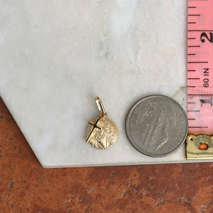 14KT Yellow Gold Jesus Round Medal + Cross Pendant Charms