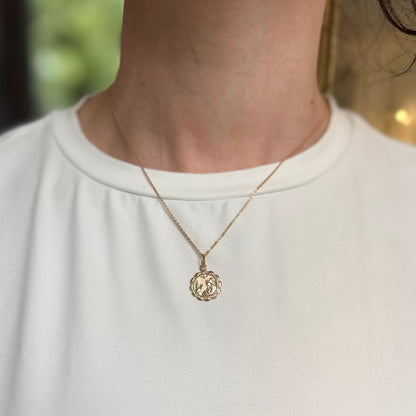 14KT Yellow Gold Baptism Round Scalloped Medal Pendant Charm