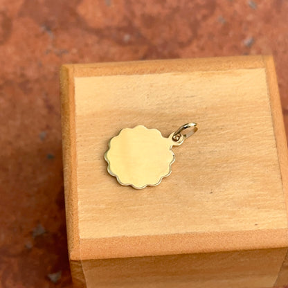 14KT Yellow Gold Baptism Round Scalloped Medal Pendant Charm