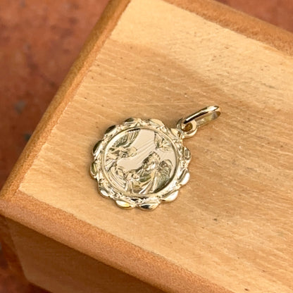 14KT Yellow Gold Baptism Round Scalloped Medal Pendant Charm