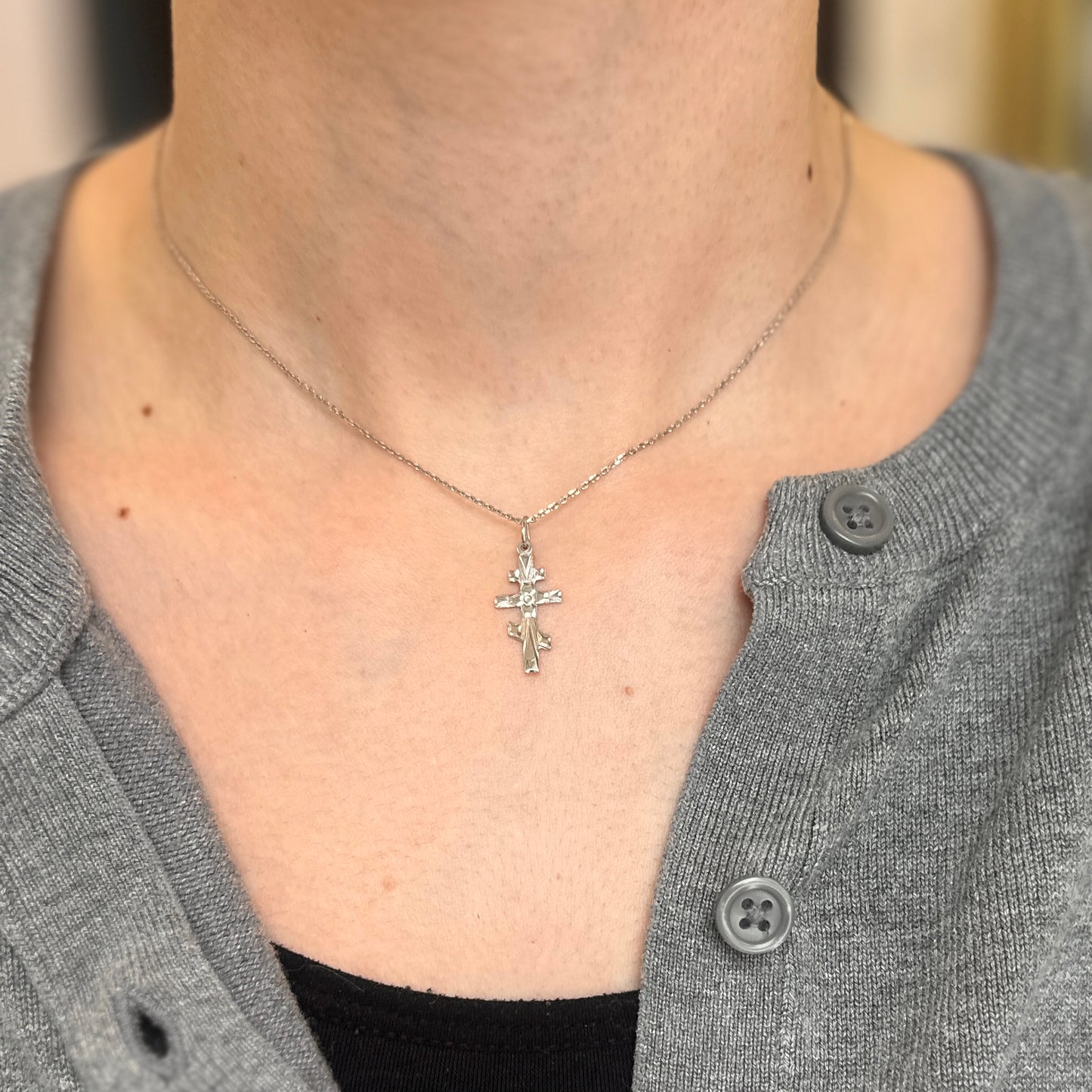 OOO Sterling Silver Eastern Orthodox Small Cross Pendant Charm - LSJ