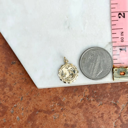 14KT Yellow Gold Baptism Round Scalloped Medal Pendant Charm