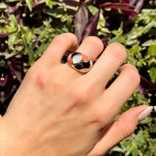 Load image into Gallery viewer, Estate 14KT Yellow Gold Coral, Mother of Pearl, + Onyx Dome Ring