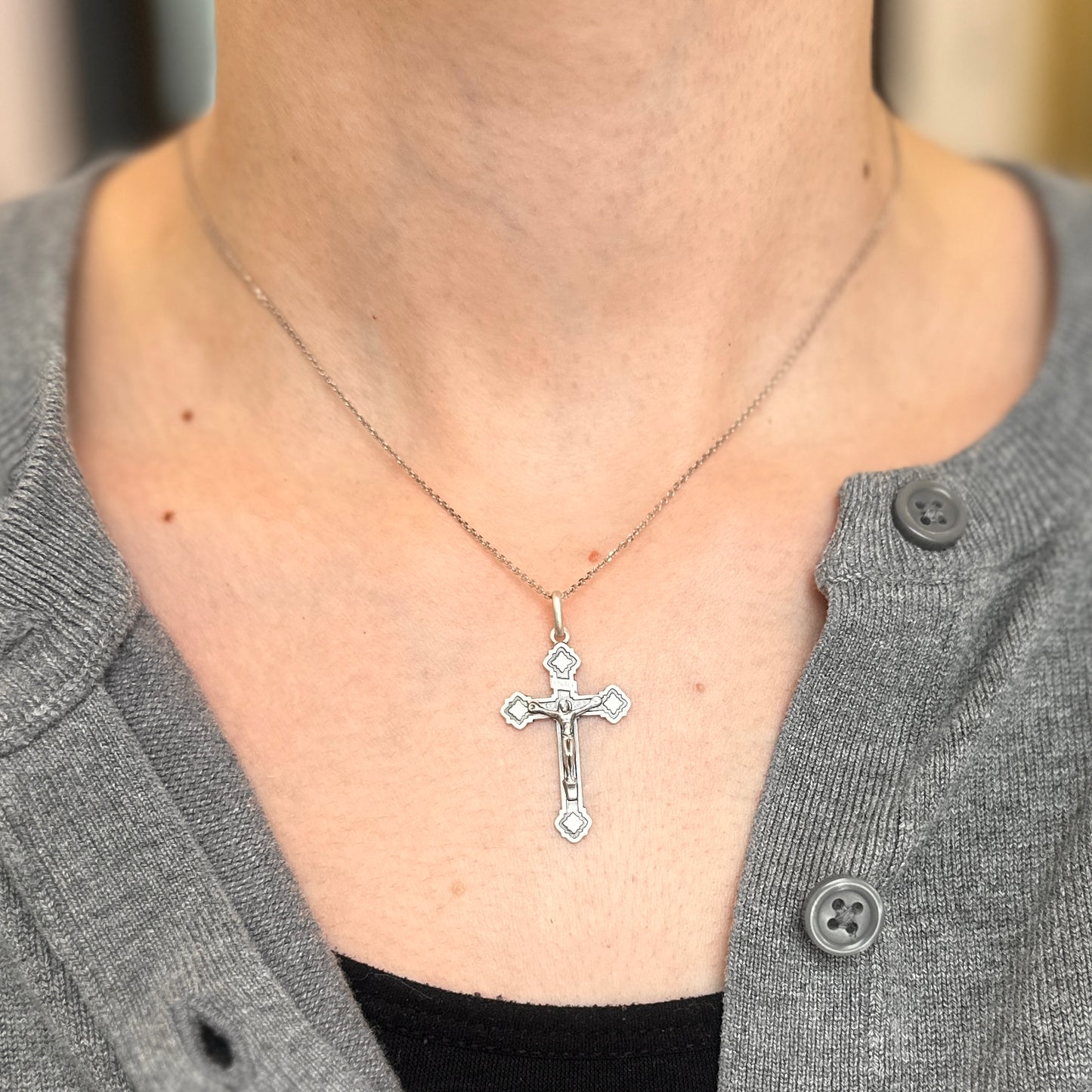 Sterling Silver Antiqued Crucifix Cross Pendant