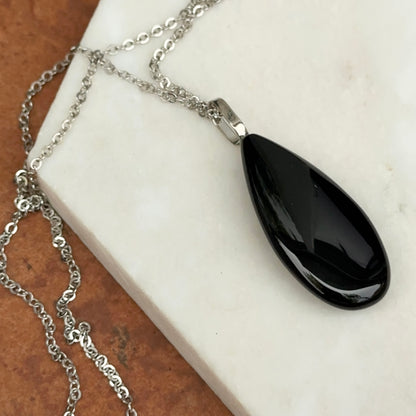 Sterling Silver Pear Shape Black Onyx Pendant Necklace Large