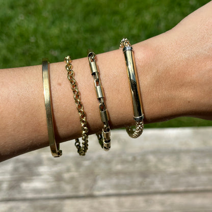 14KT Yellow Gold Popcorn Mesh + Tube Chain Bracelet