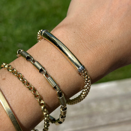 14KT Yellow Gold Popcorn Mesh + Tube Chain Bracelet