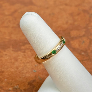 Estate 14KT Yellow Gold Round Emerald + Diamond Band Ring