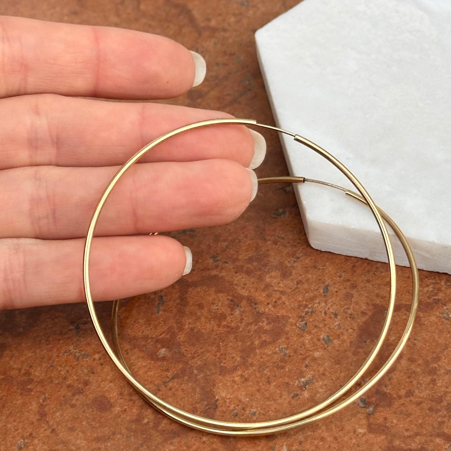 Sold 14KT Yellow Gold 1.25mm Thin Tube Endless Round Hoop Earrings Large - LSJ
