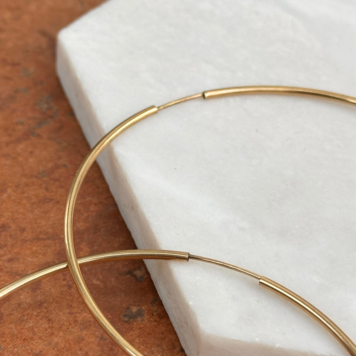 Sold 14KT Yellow Gold 1.25mm Thin Tube Endless Round Hoop Earrings Large - LSJ
