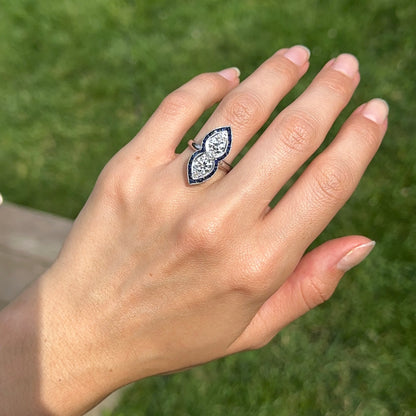 Estate Platinum + 14KT White Gold Diamonds + Sapphires Art Deco Ring