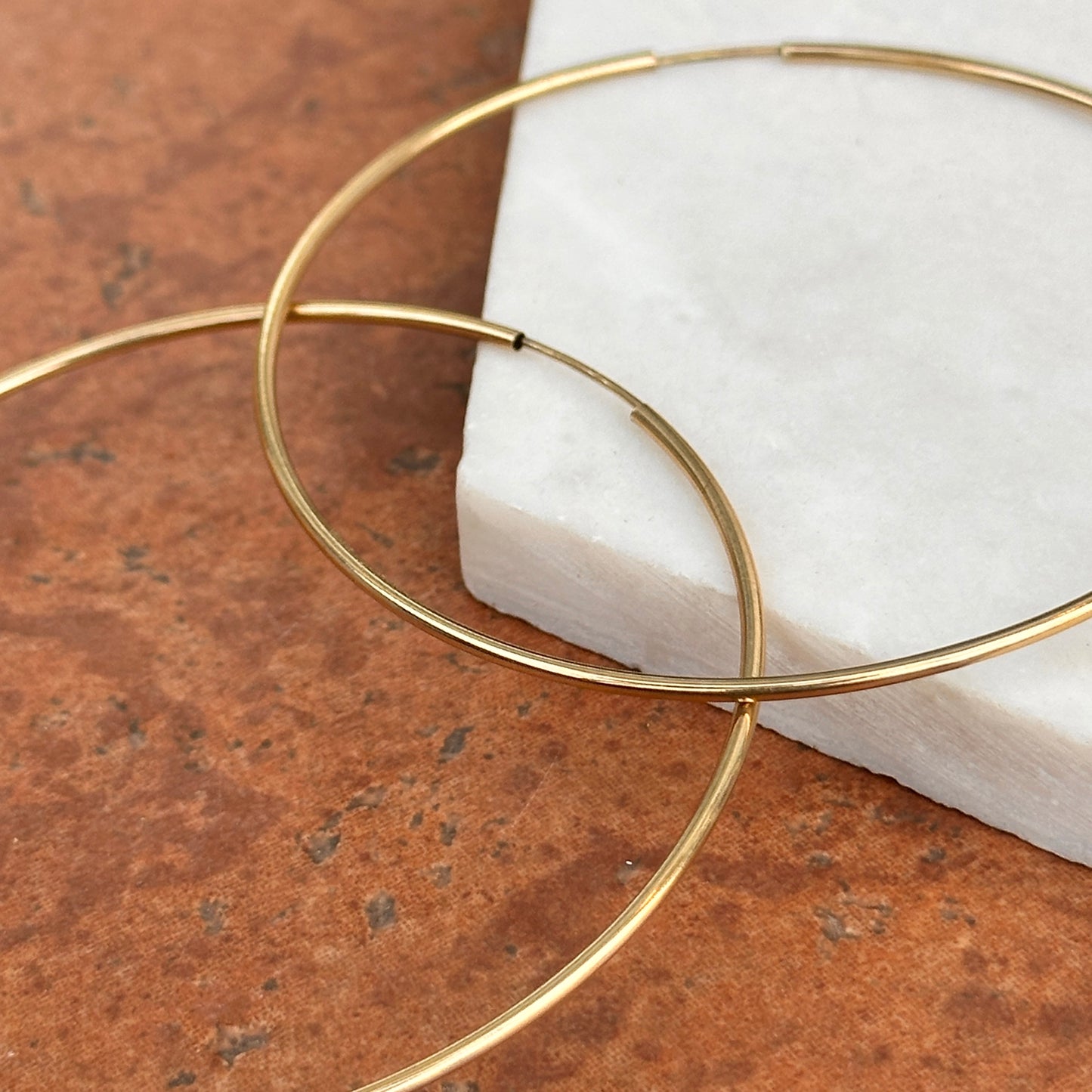 Sold 14KT Yellow Gold 1.25mm Thin Tube Endless Round Hoop Earrings Large - LSJ