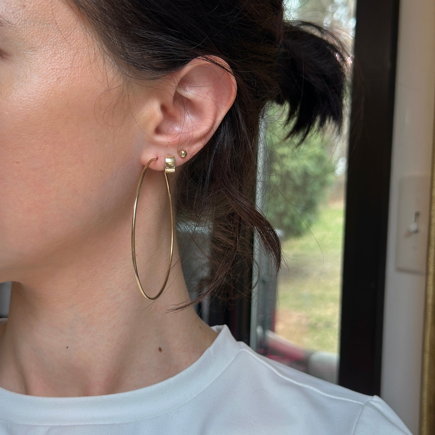 Sold 14KT Yellow Gold 1.25mm Thin Tube Endless Round Hoop Earrings Large - LSJ