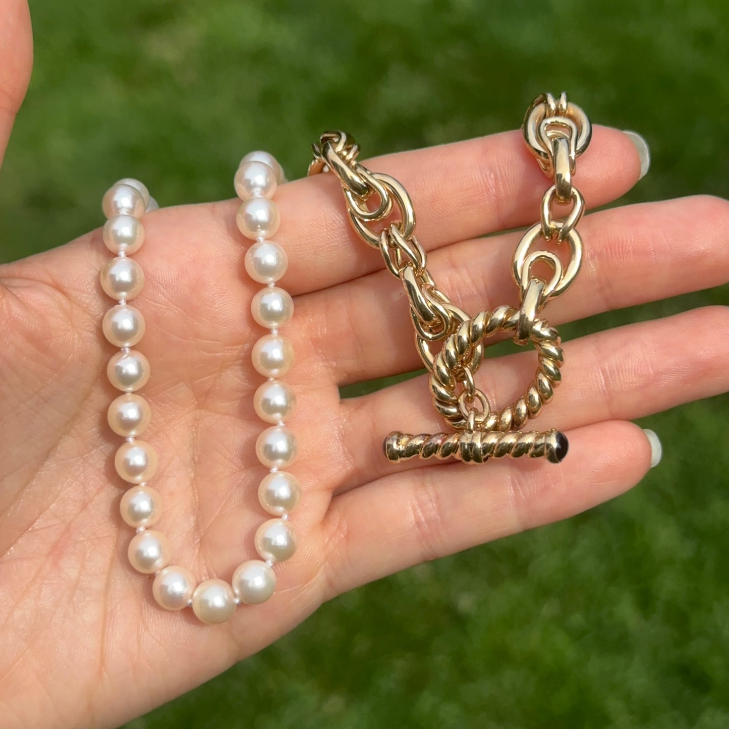 14KT Yellow Gold Pearl Necklace with Toggle Clasp