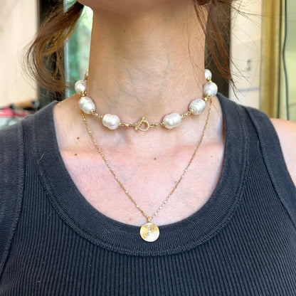 14KT Yellow Gold Paspaley Pearl Station Toggle Choker Necklace