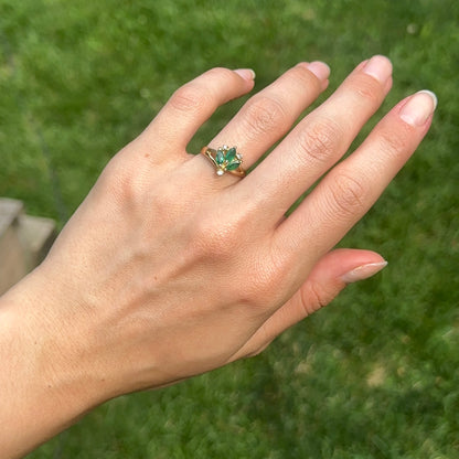 Estate 14KT Yellow 3 Marquise Emerald Ring