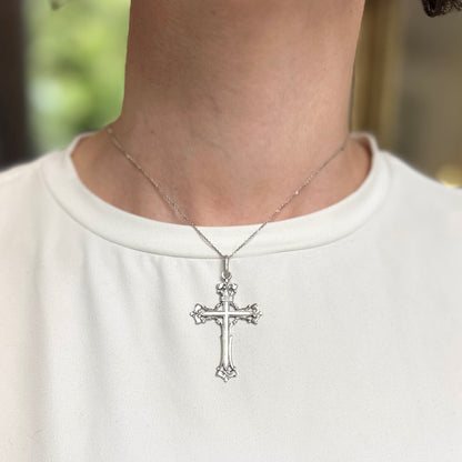 Sterling Silver Antiqued Cross Detailed Pendant 46mm Large