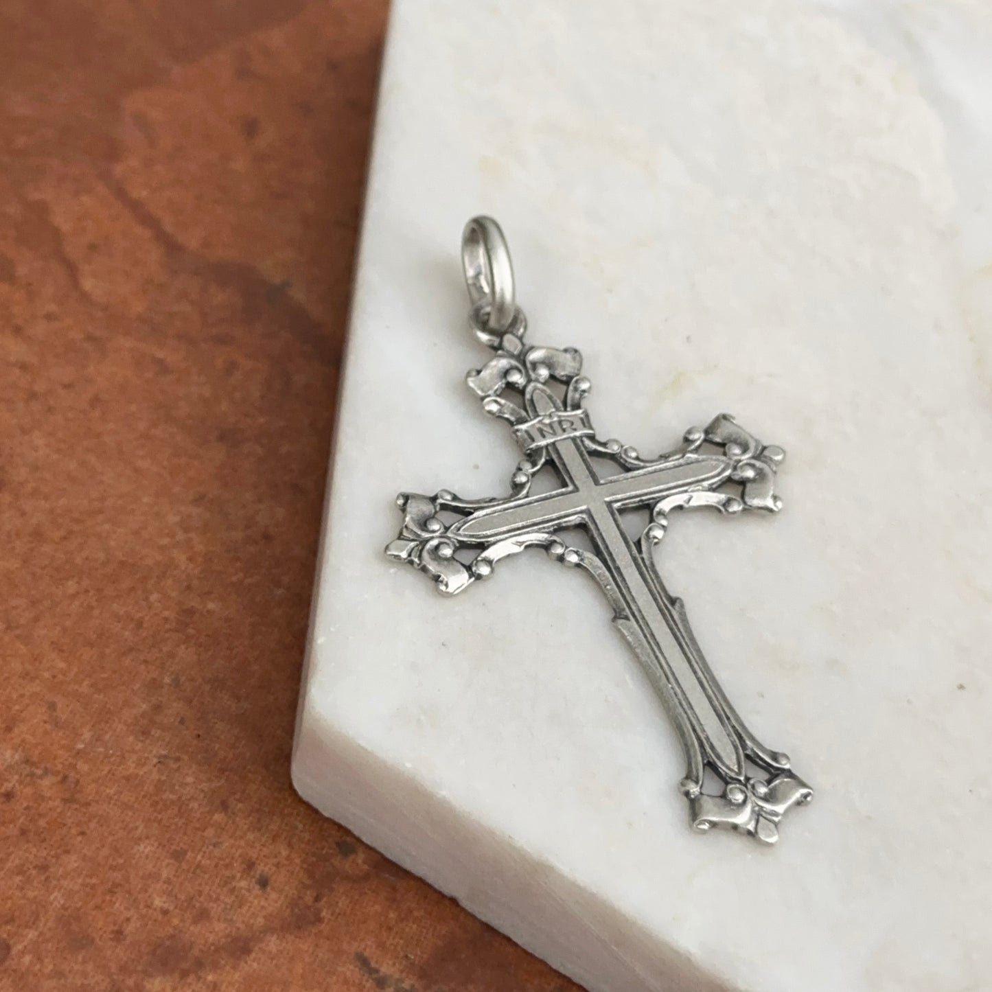 Sterling Silver Antiqued Cross Detailed Pendant 46mm Large