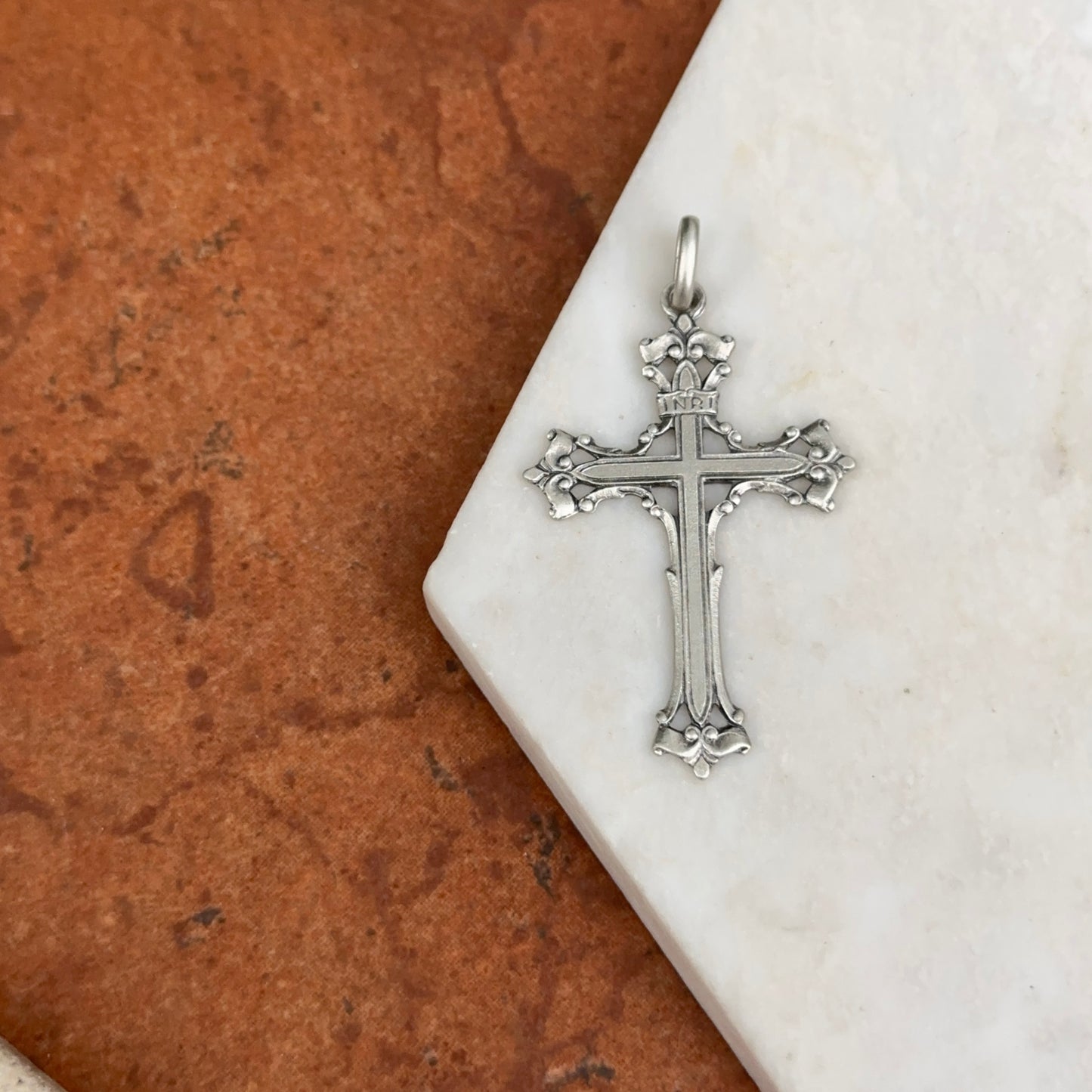 Sterling Silver Antiqued Cross Detailed Pendant 46mm Large