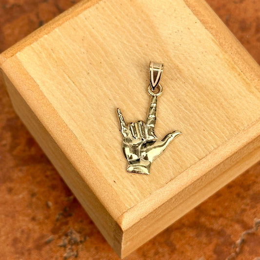 14KT Yellow Gold I Love You Hand Symbol Pendant Charm