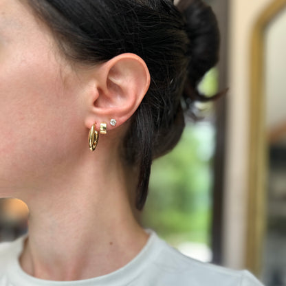 14KT Yellow Gold Puffed Mariner Hoop Post Earrings