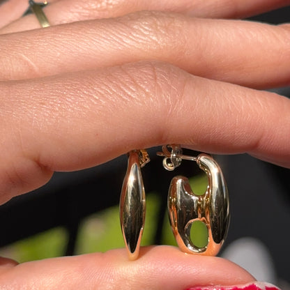 14KT Yellow Gold Puffed Mariner Hoop Post Earrings