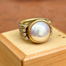 Load image into Gallery viewer, Estate 18KT Yellow Gold Maz Mabe Pearl + Diamond Matte Ring