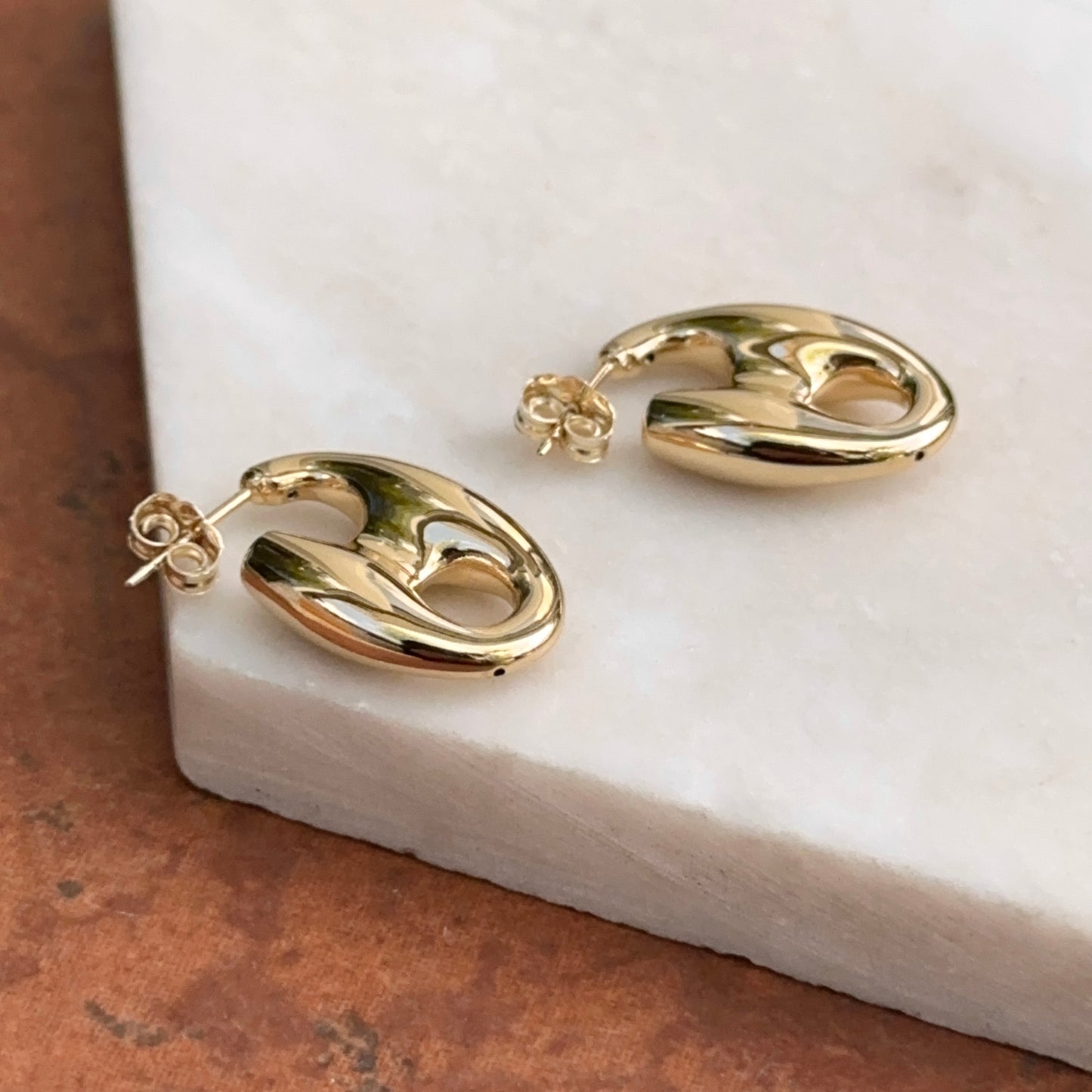 14KT Yellow Gold Puffed Mariner Hoop Post Earrings