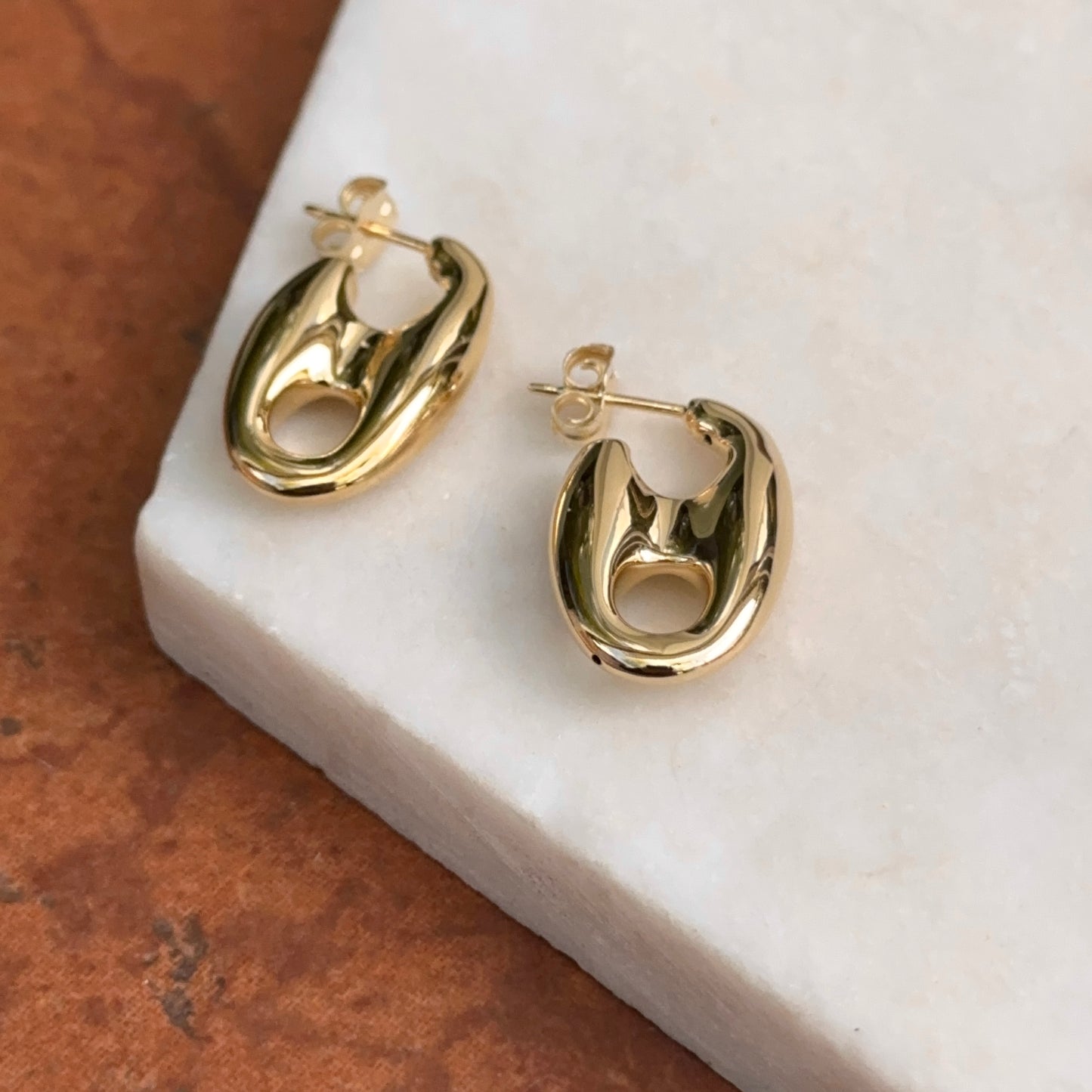 14KT Yellow Gold Puffed Mariner Hoop Post Earrings