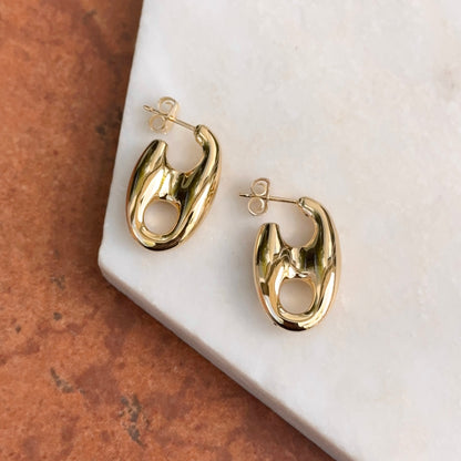 14KT Yellow Gold Puffed Mariner Hoop Post Earrings