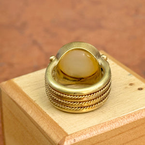 Estate 18KT Yellow Gold Maz Mabe Pearl + Diamond Matte Ring