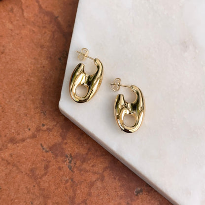 14KT Yellow Gold Puffed Mariner Hoop Post Earrings