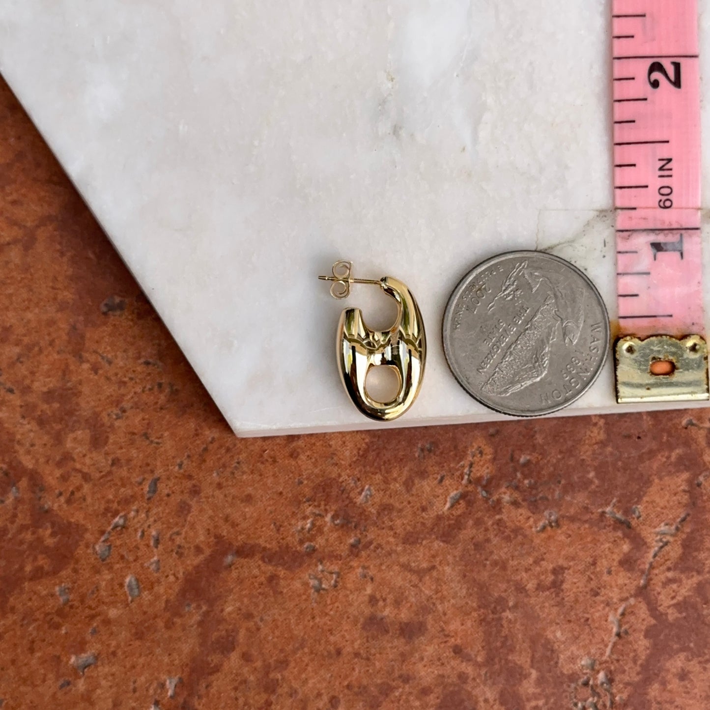 14KT Yellow Gold Puffed Mariner Hoop Post Earrings