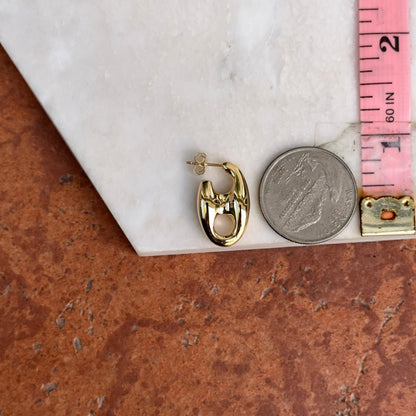 14KT Yellow Gold Puffed Mariner Hoop Post Earrings