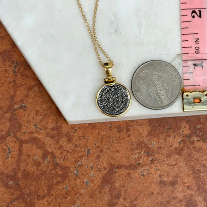 24KT Yellow Gold Infused + Sterling Silver Replica Phaistos Coin Pendant with Chain