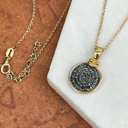 24KT Yellow Gold Infused + Sterling Silver Replica Phaistos Coin Pendant with Chain