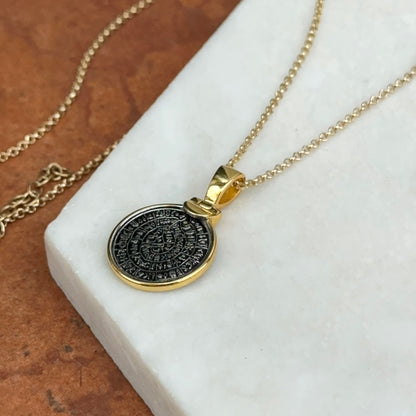 24KT Yellow Gold Infused + Sterling Silver Replica Phaistos Coin Pendant with Chain